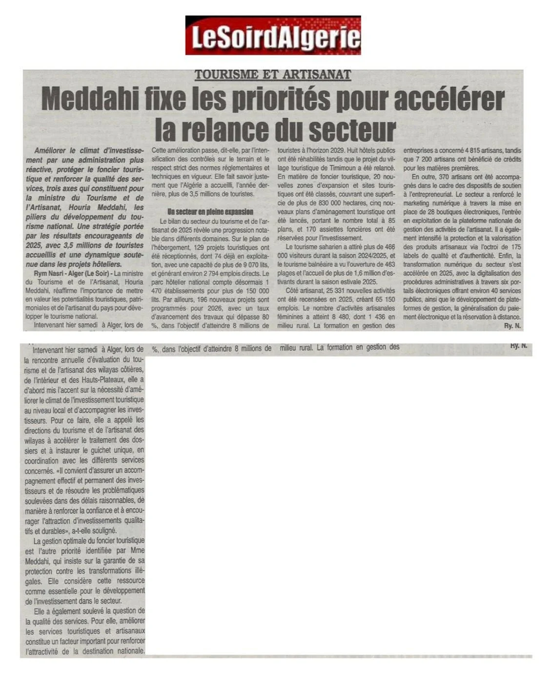 Couverture médiatique nationale du secteur du tourisme – 8 février 2026