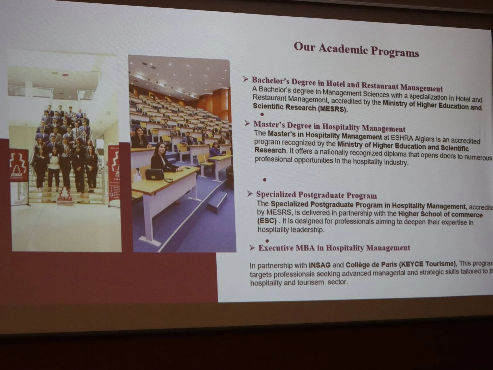 International visit to the Higher School of Hotel Management and Catering